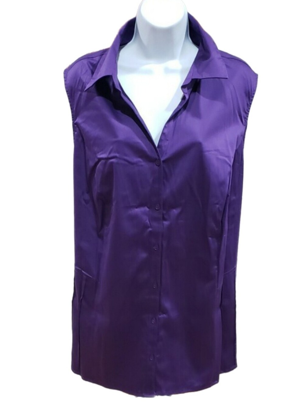 Venezia, Deep Purple Sleeveless Collared Button-Front Top, Size 26-28 NWOT